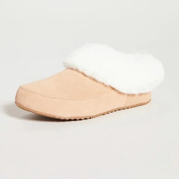 Sorel Women’s Go Coffee Run Slippers Tan Suede Leather Fur Slip On Shoes Nwt - Picture 2 of 16